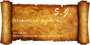 Sinkovits Jolán névjegykártya