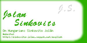 jolan sinkovits business card